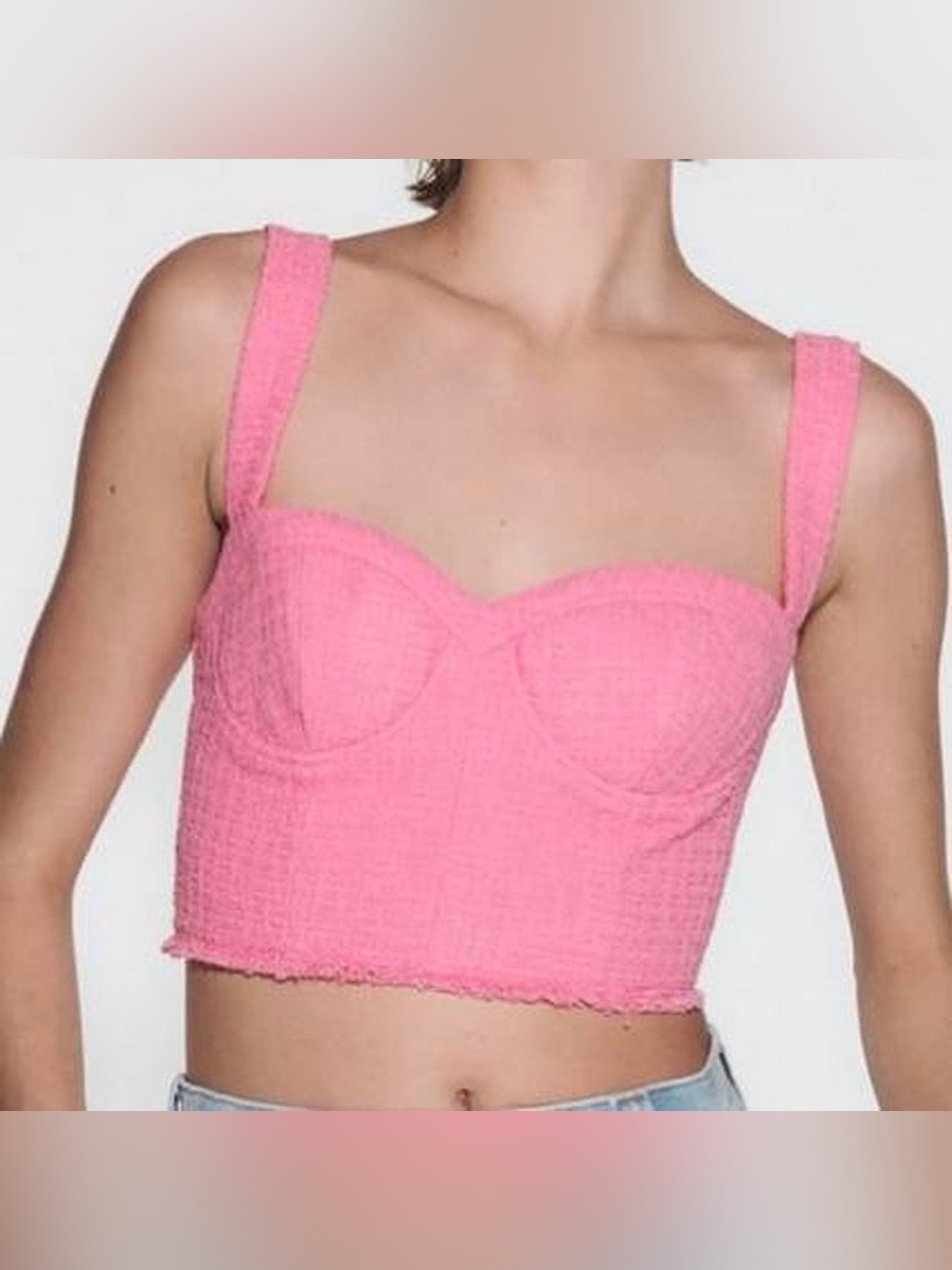 Zara Barbie Pink Textured Bustier Cropped Tank Top Size Small